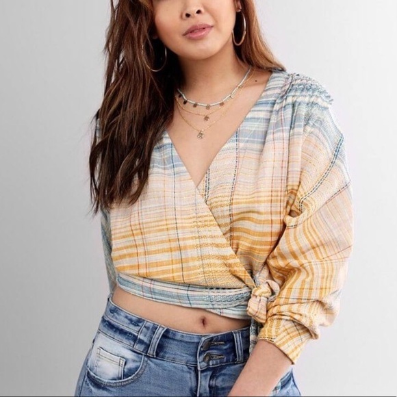 Free People We The Free Maldives Surplice Wrap Top Dolman Wrap Shirt Women’s L - Picture 1 of 12